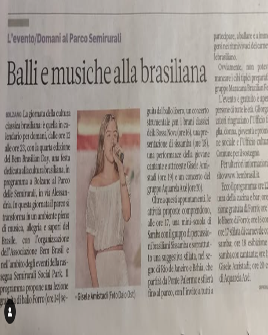 Orgulho Brasileiro: Gisele Amistadi leva sua voz ao Bem Brasilian Day em Bolzano